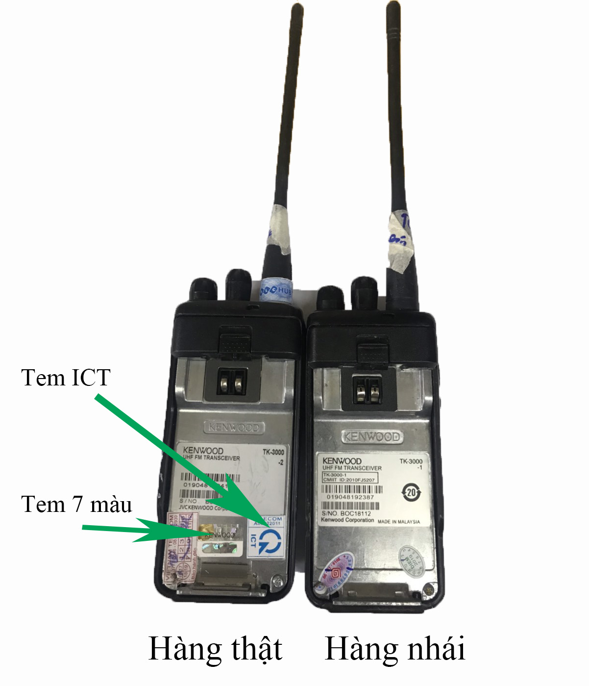 Phân biệt bộ đàm Kenwood chính hãng và hàng nhái bằng tem