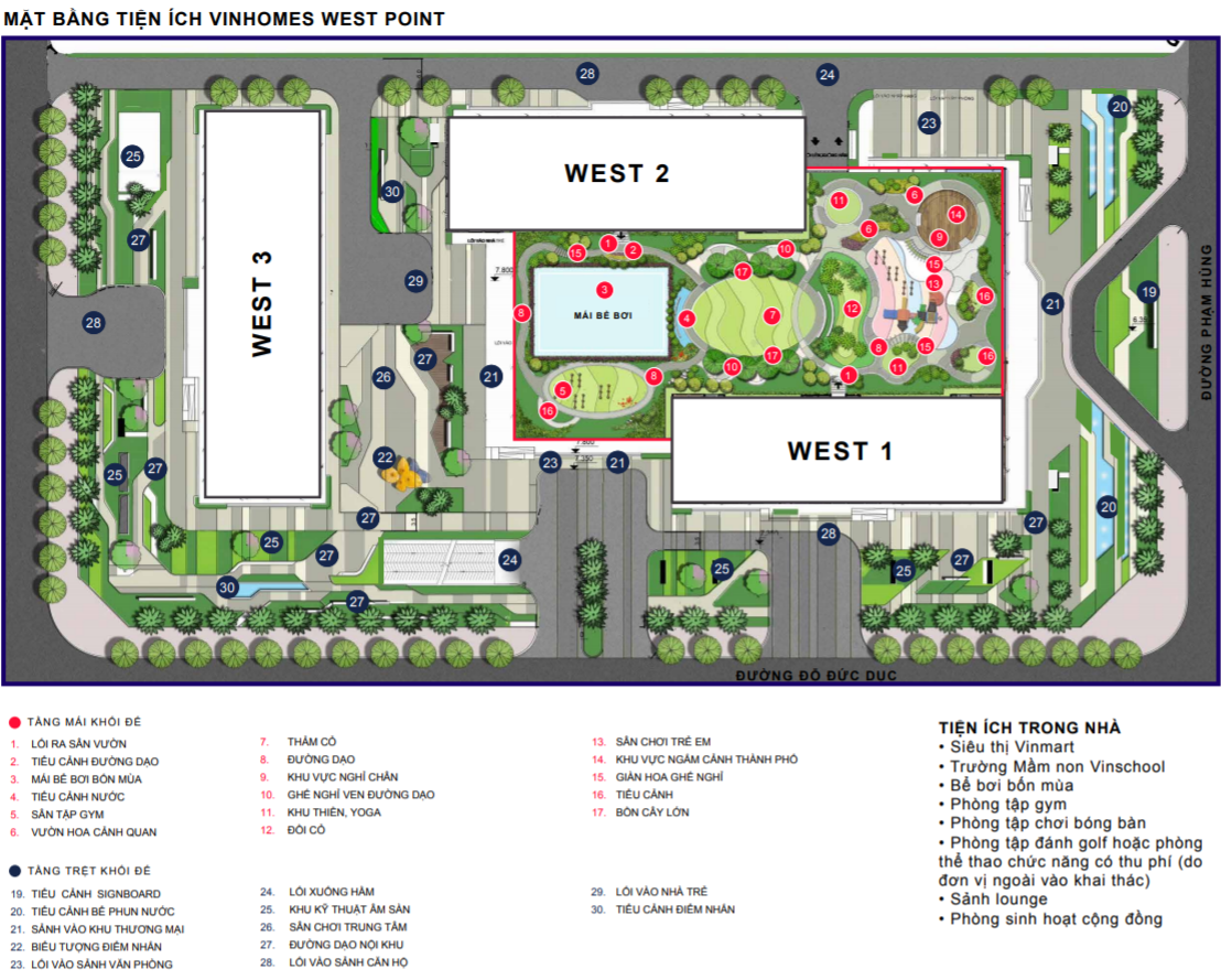 Mặt bằng tiện ích của Vinhomes West Point