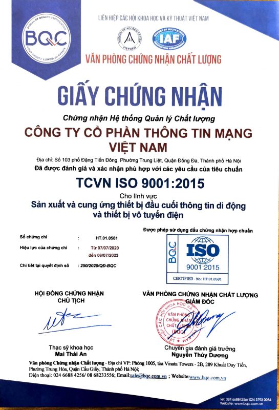 Chứng nhận ISO của Vietnam Telecom