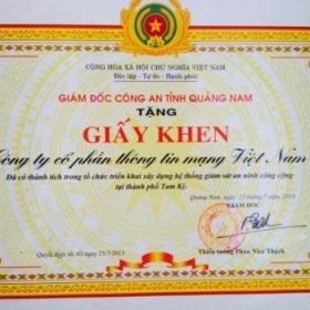 VIETNAM TELECOM nhận bằng khen từ GIÁM ĐỐC CÔNG AN TỈNH QUẢNG NAM